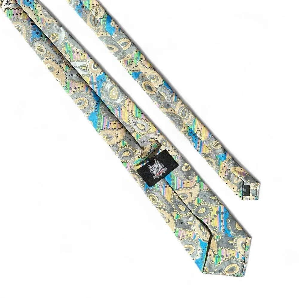 Verses 9 Krazy Paisley Necktie Blue Gray Multicolor Woven Statement Designer Tie